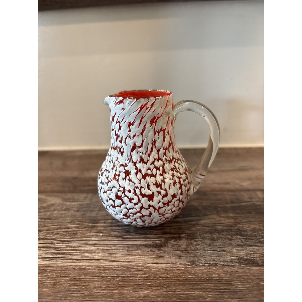 Vintage Art Glass Red and White Splatter Pitcher Vase/Creamer